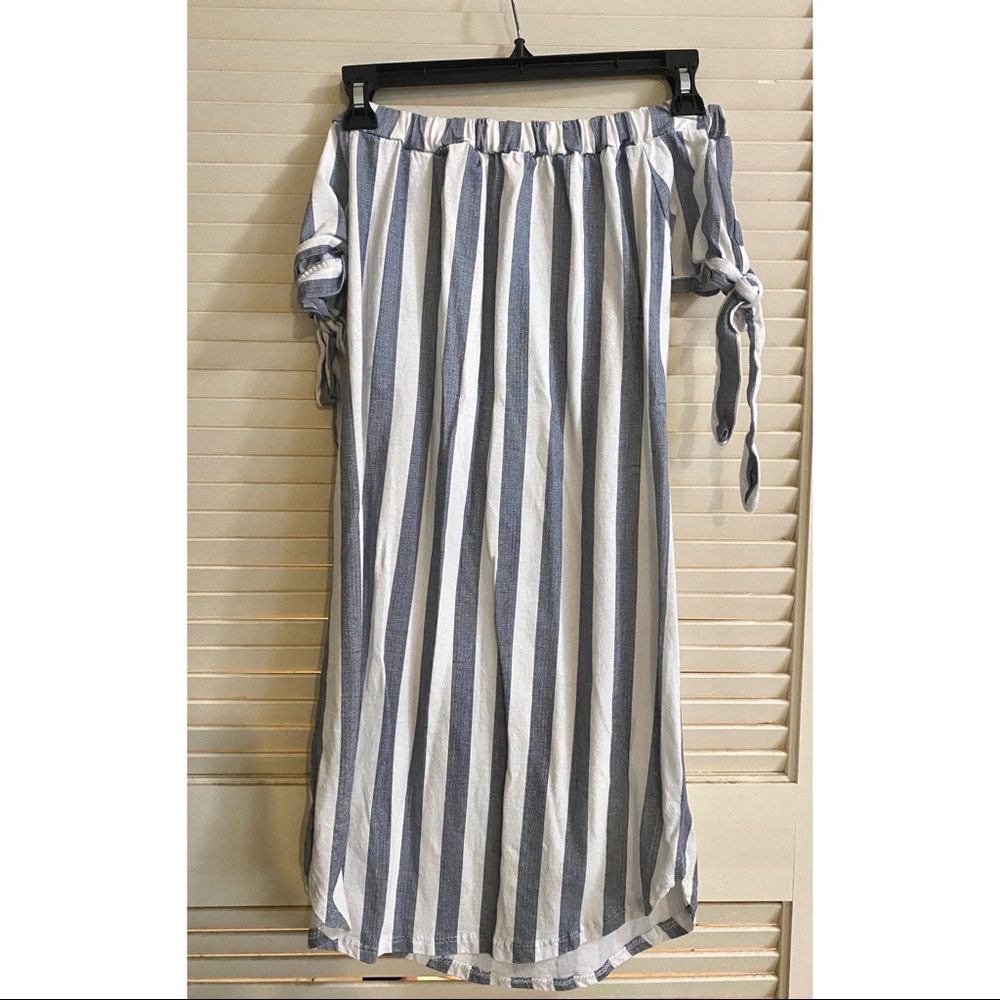 Off The Shoulder Striped Dress Tied Sleeves
